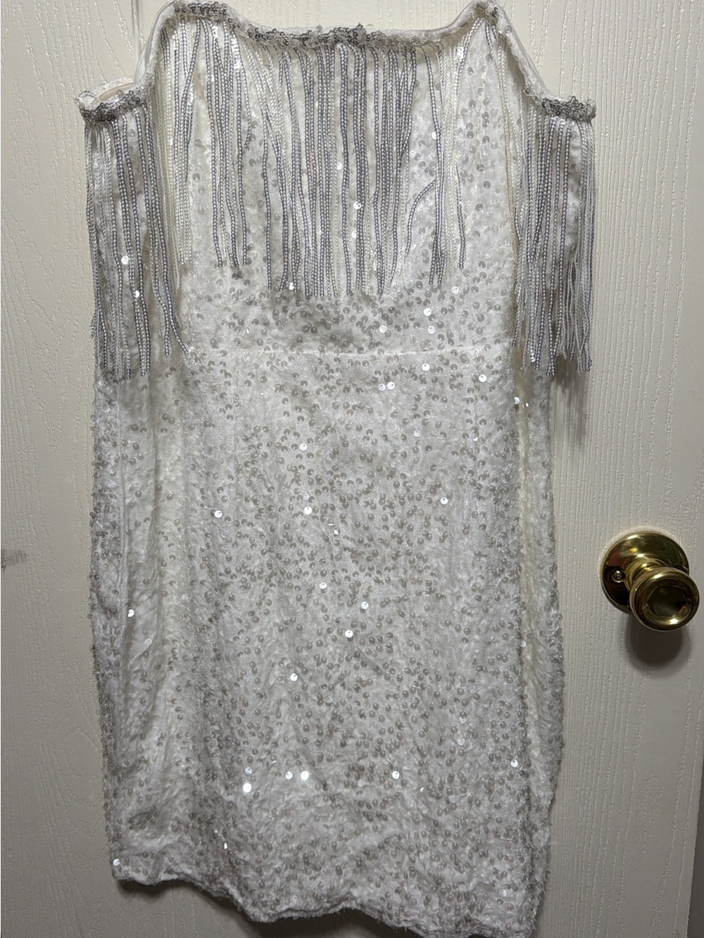 White Sequin Fringe Cocktail Dress